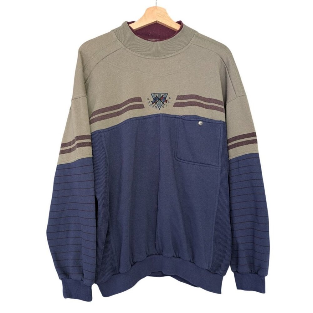 Vintage 90s Streetwear Sweatshirt Crewneck Color Block Stripe Rugby Mens Size XL